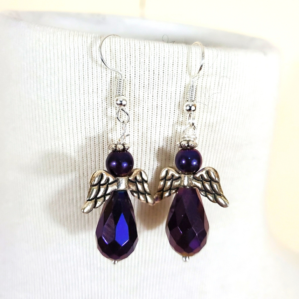 Purple heavenly angel earrings french wire NWT
